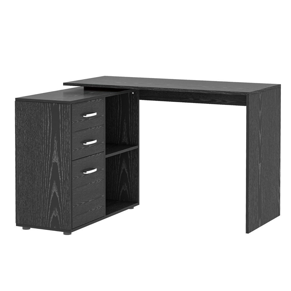 L Shape Computer Desk Workstation Home Office Drawer Shelf File Cabinet-Black - Desk from HOMCOM