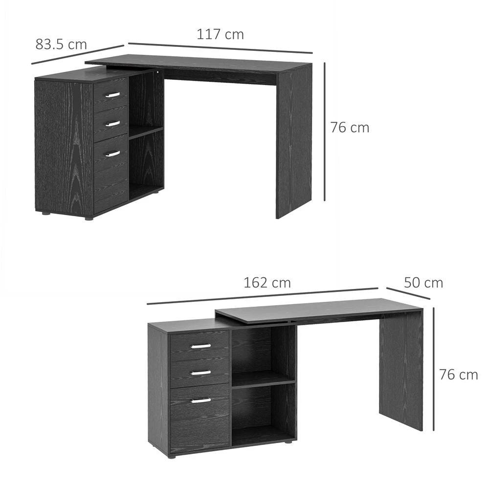 HOMCOM L Shape Computer Desk Workstation Home Office Drawer Shelf File Cabinet-Black - Desks Desk