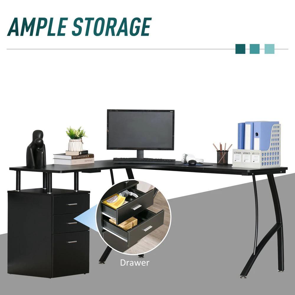 L-Shaped Corner PC Desk Table w/ Drawer Home Office Workstation, Black HOMCOM by HOMCOM