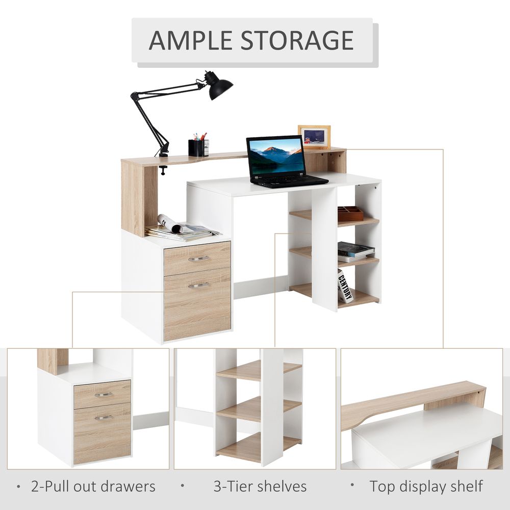 Multi-Storage & Workstation Desk Table Storage Shelves Home Office Oak HOMCOM - Desk from HOMCOM