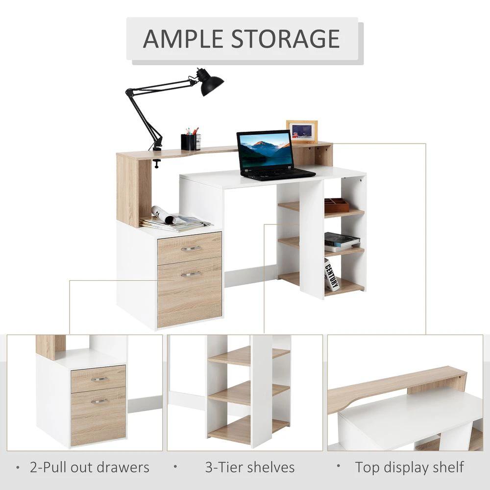 HOMCOM Multi-Storage & Workstation Desk Table Storage Shelves Home Office Oak HOMCOM - Desks Desk