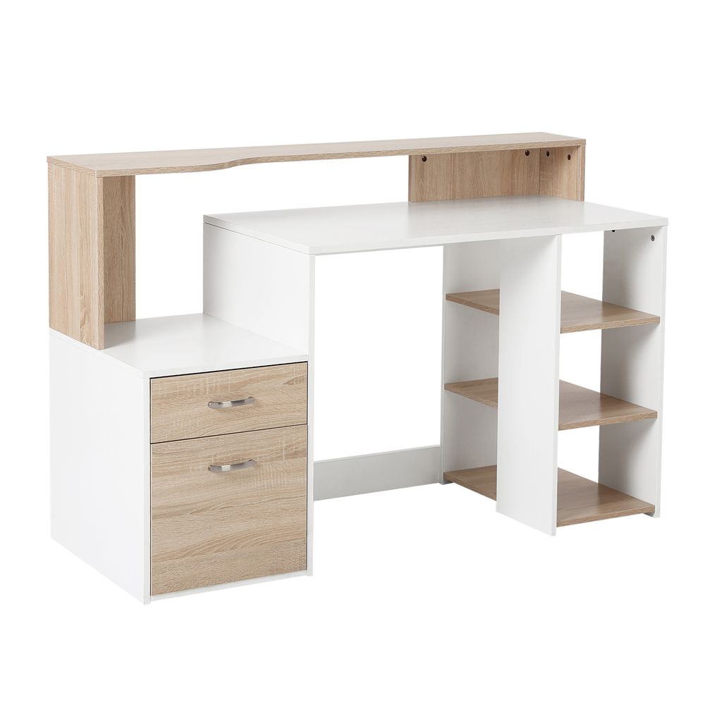 Multi-Storage & Workstation Desk Table Storage Shelves Home Office Oak HOMCOM - Desk from HOMCOM