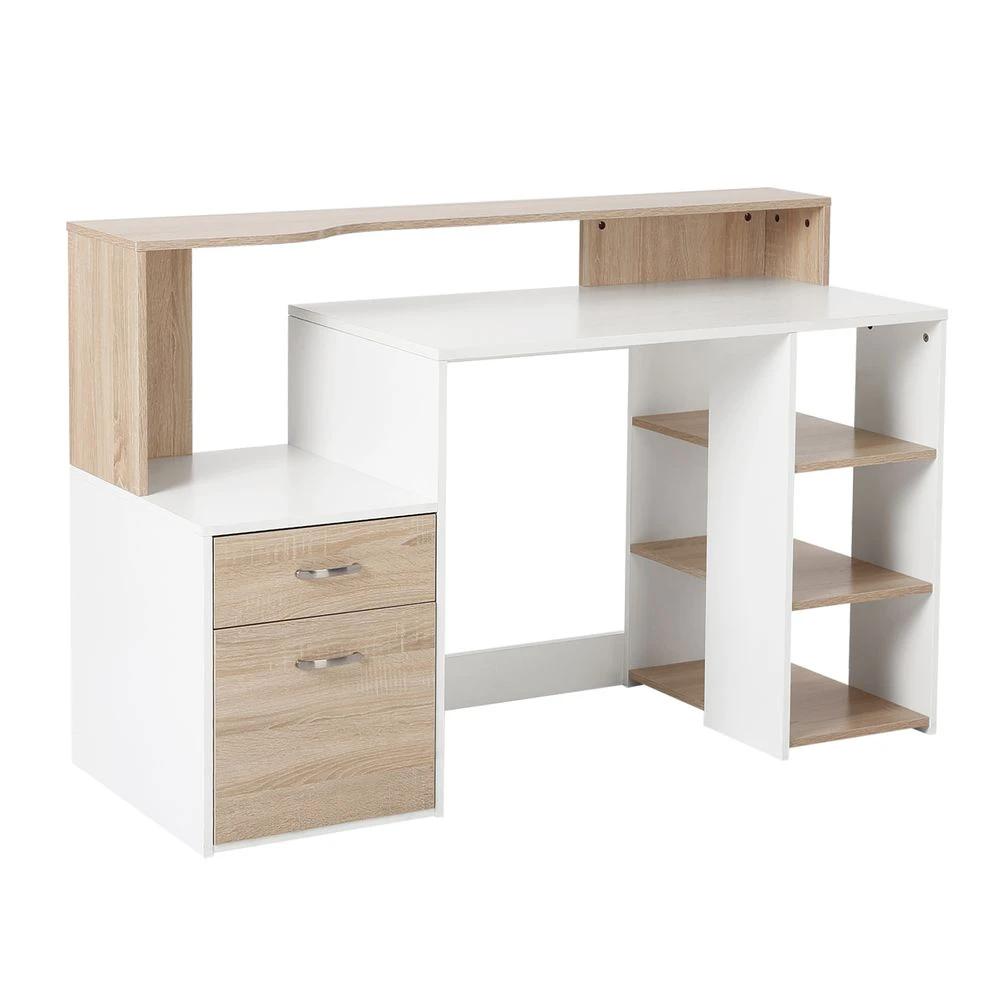 HOMCOM Multi-Storage & Workstation Desk Table Storage Shelves Home Office Oak HOMCOM - Desks Desk