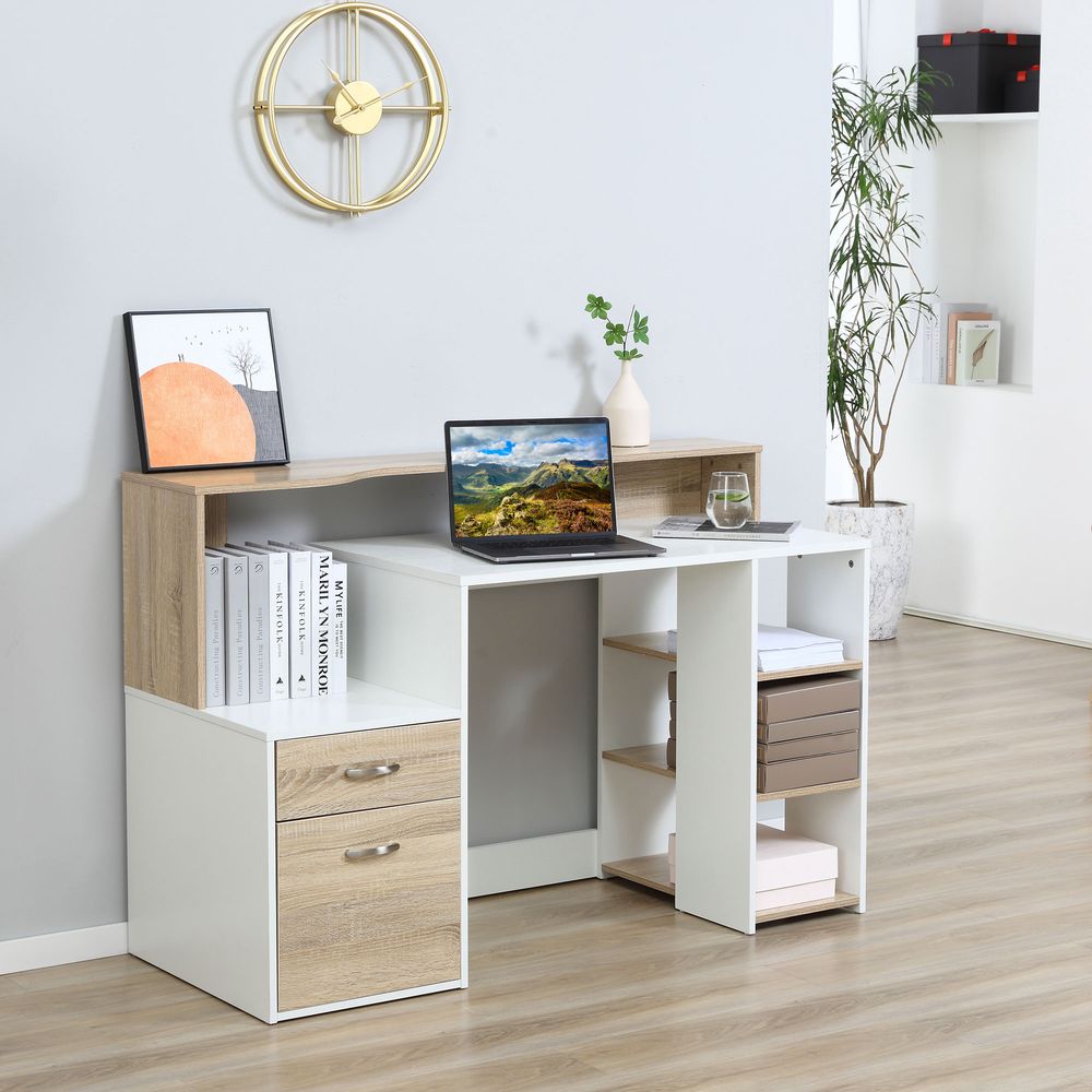 Multi-Storage & Workstation Desk Table Storage Shelves Home Office Oak HOMCOM - Desk from HOMCOM