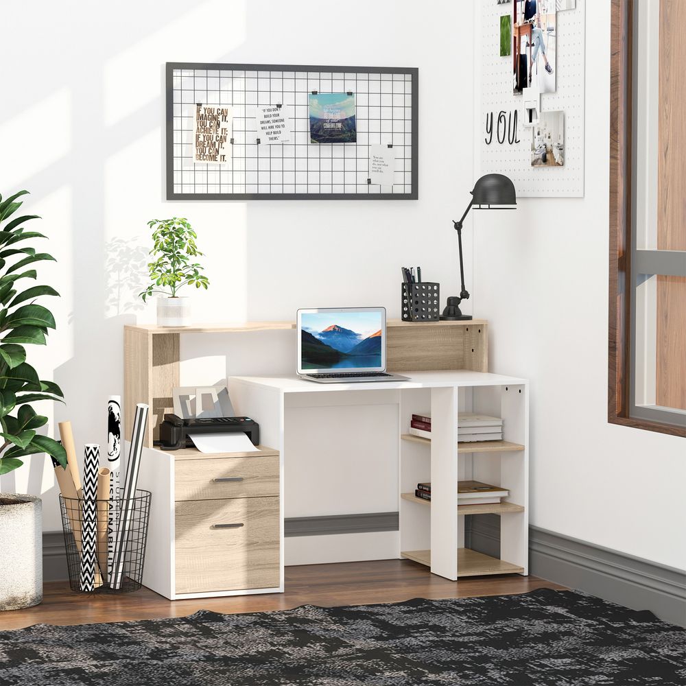 Multi-Storage & Workstation Desk Table Storage Shelves Home Office Oak HOMCOM - Desk from HOMCOM