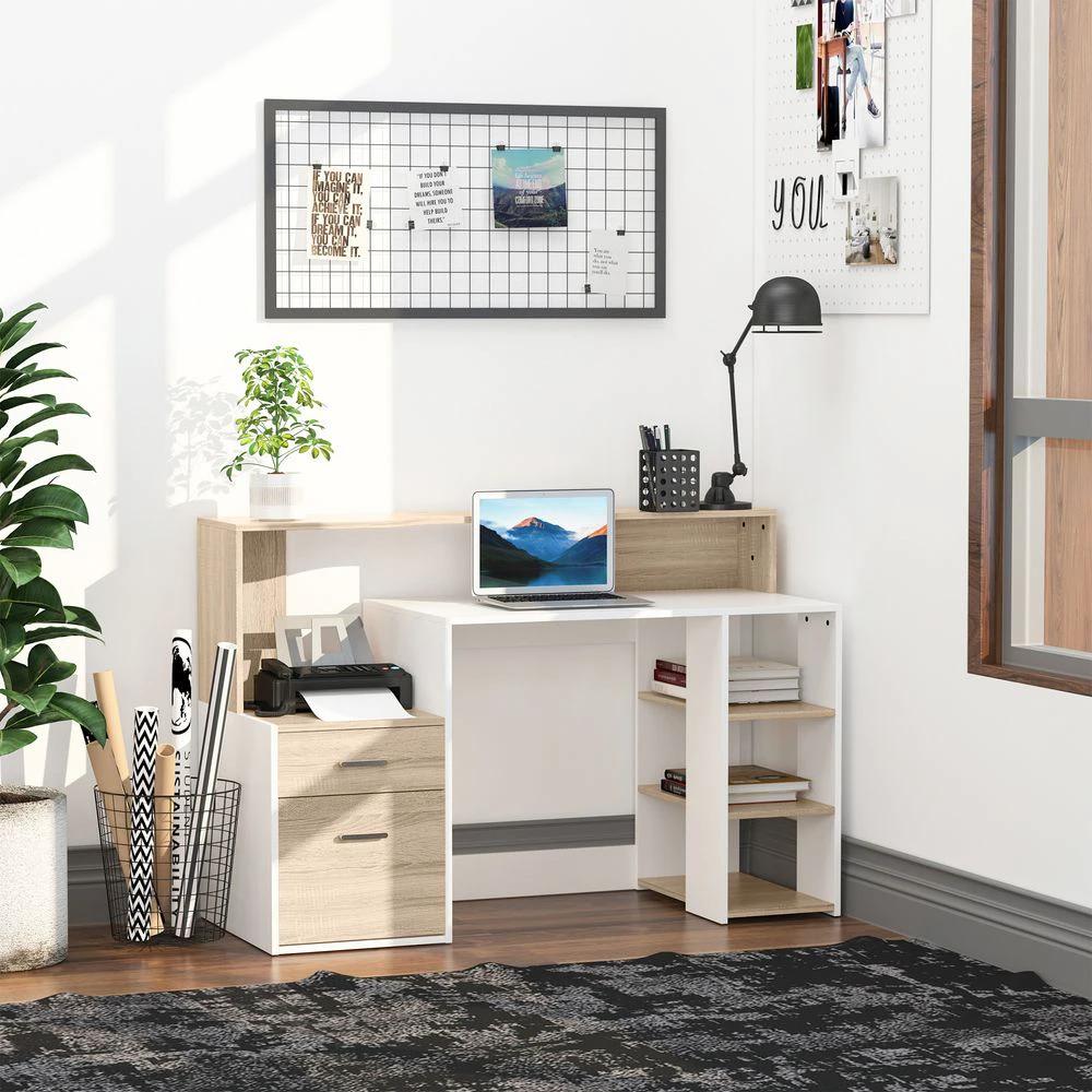 HOMCOM Multi-Storage & Workstation Desk Table Storage Shelves Home Office Oak HOMCOM - Desks Desk