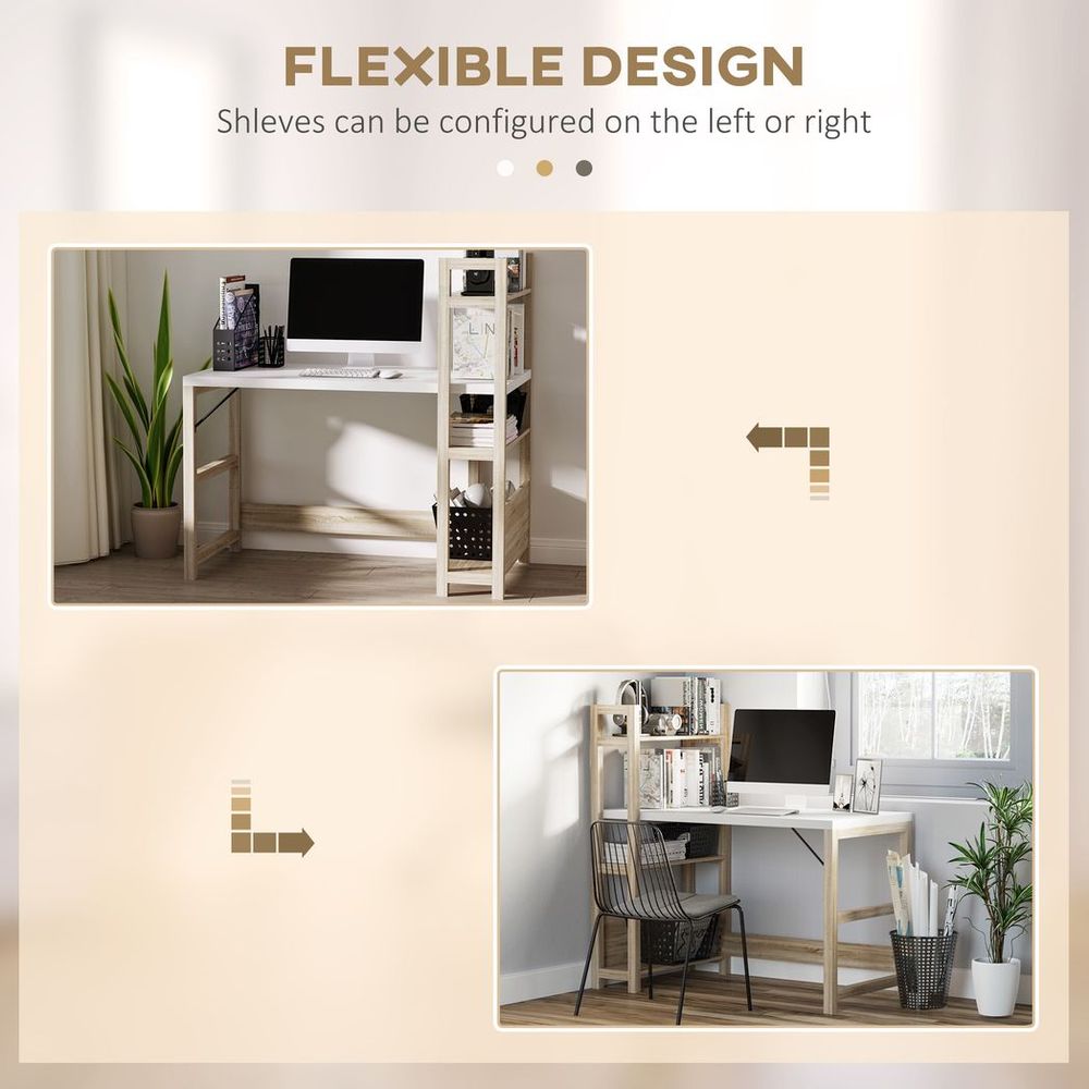 Rectangle Desk with Book Shelf Display Table Home Office, Wood Grain - Desk from HOMCOM