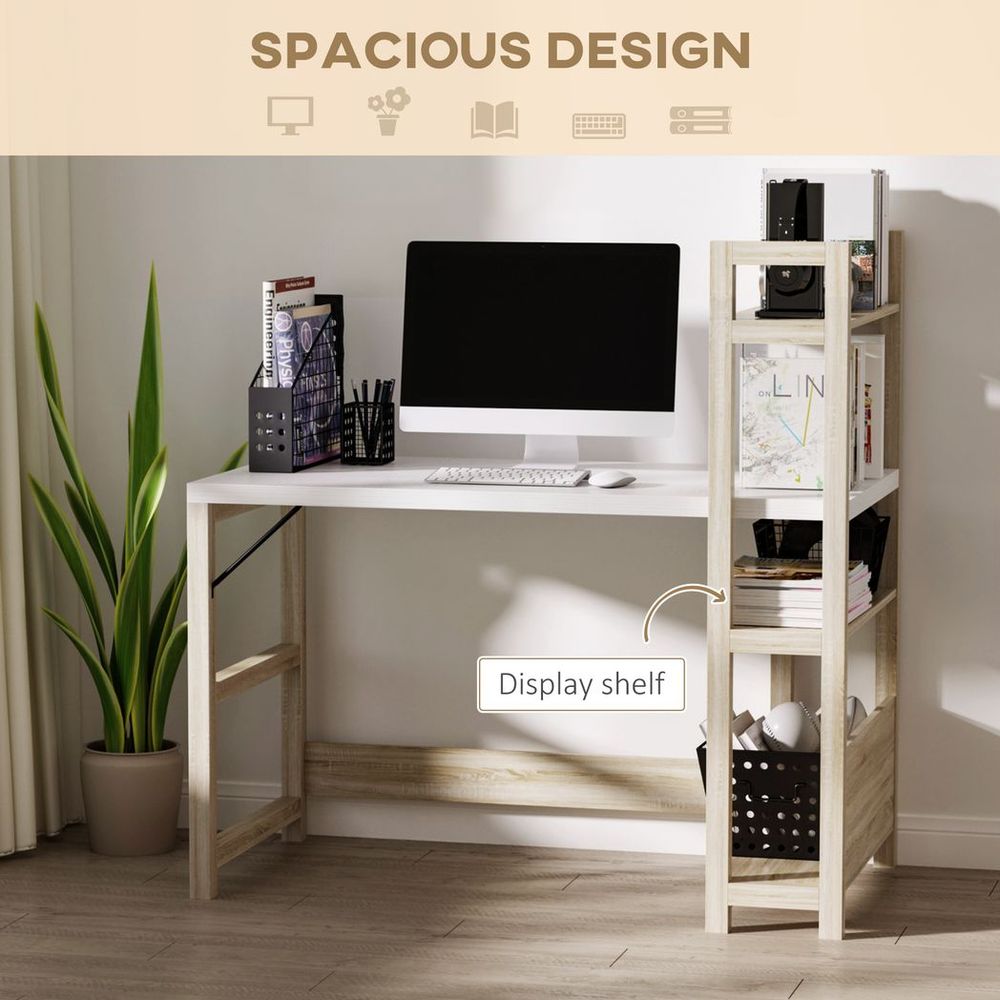 Rectangle Desk with Book Shelf Display Table Home Office, Wood Grain - Desk from HOMCOM