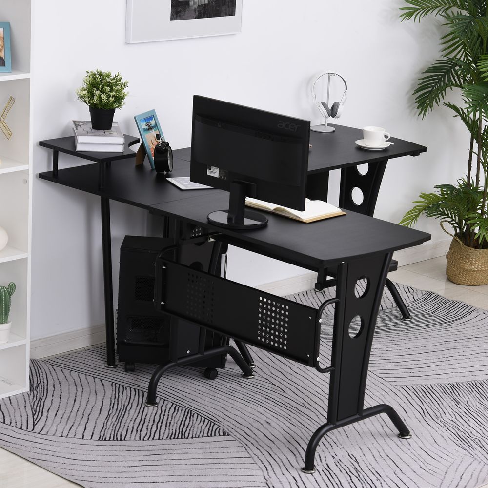 Space-Saving Corner Work Office Desk Gaming  Steel Frame CPU Rack Black - Desk from HOMCOM