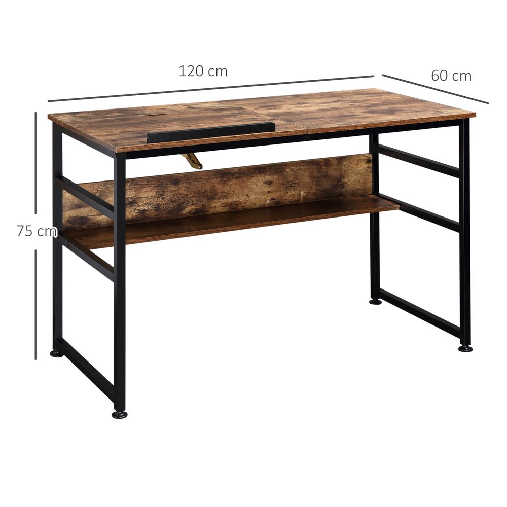 Tiltable Drafting Table Home Office Computer Desk  Shelf, Rustic Brown - Desk from HOMCOM