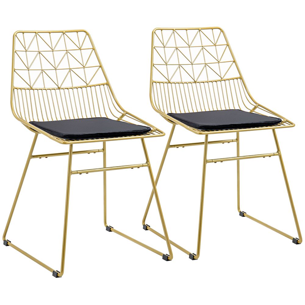 Dining Chairs Set of 2, Metal Wire Kitchen Chairs with Back, Gold Tone - Dining Chairs from HOMCOM