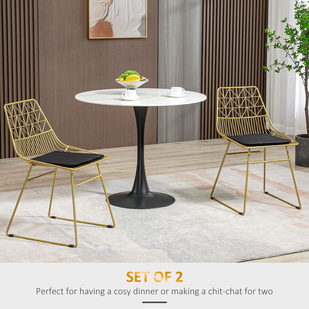 Dining Chairs Set of 2, Metal Wire Kitchen Chairs with Back, Gold Tone - Dining Chairs from HOMCOM