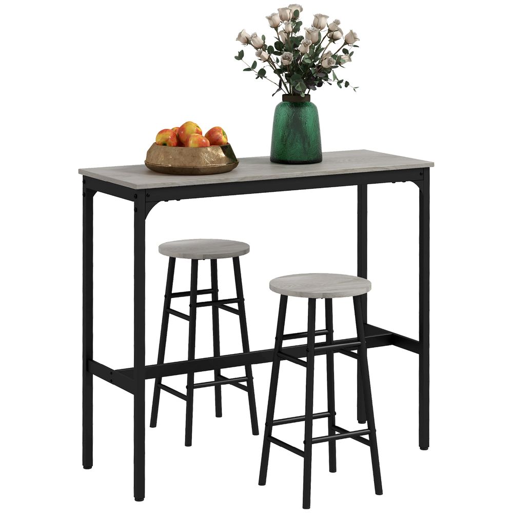 3 Piece Bar Set, Industrial Kitchen and Chair Set for Small Space, Grey Homcom - Dining Set from HOMCOM