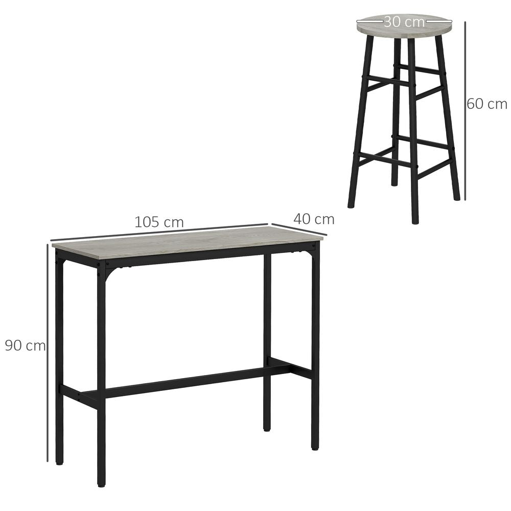 3 Piece Bar Set, Industrial Kitchen and Chair Set for Small Space, Grey Homcom - Dining Set from HOMCOM