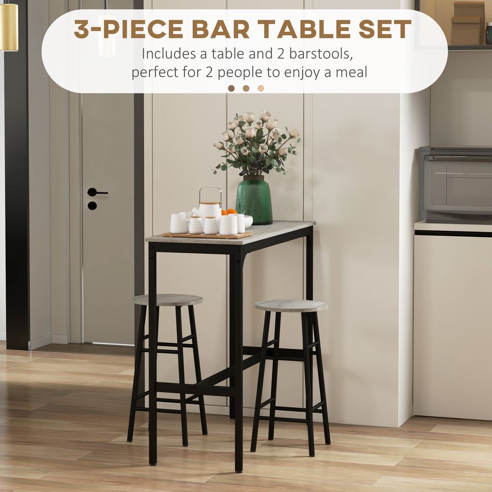 3 Piece Bar Set, Industrial Kitchen and Chair Set for Small Space, Grey Homcom - Dining Set from HOMCOM
