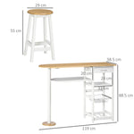 3 Piece Homcom Bar Table Set, Breakfast and Stools Wine Rack Natural White - Dining Set from HOMCOM