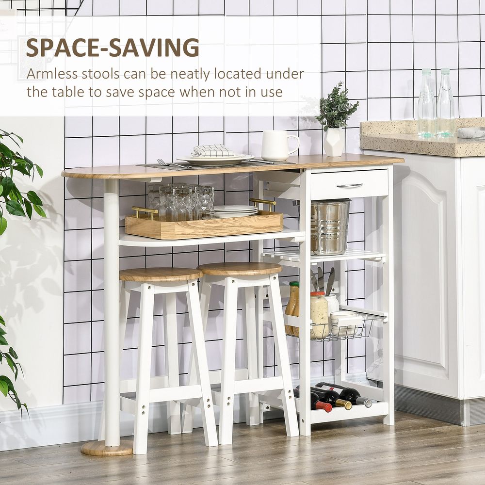3 Piece Homcom Bar Table Set, Breakfast and Stools Wine Rack Natural White - Dining Set from HOMCOM