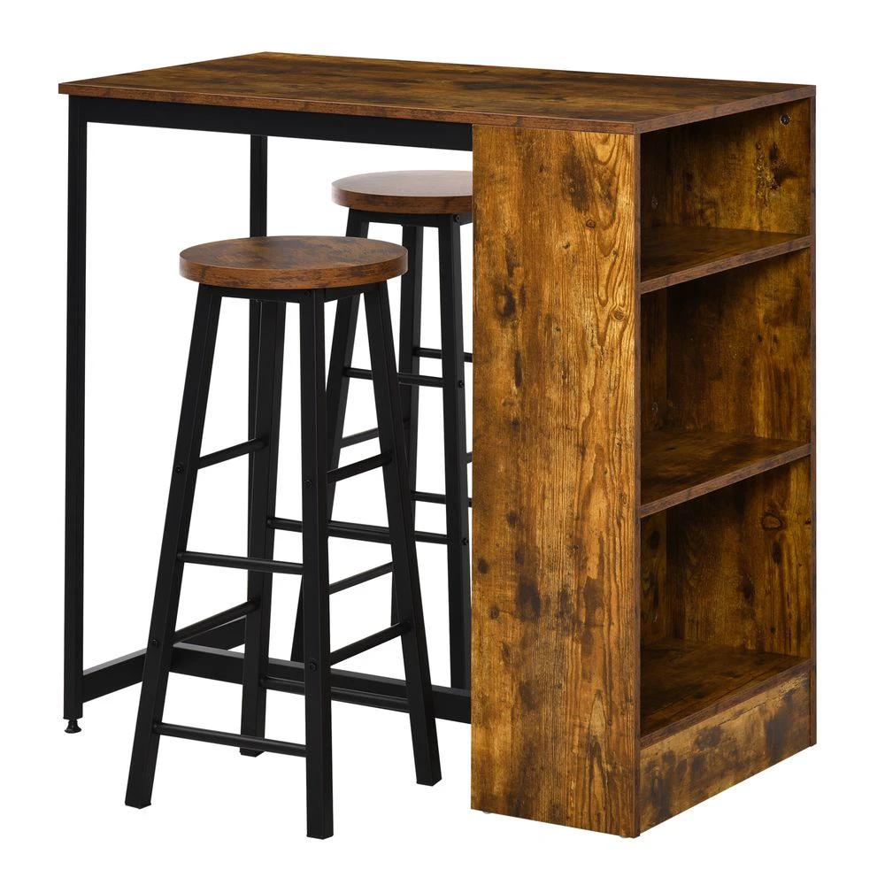 HOMCOM 3 Pieces Homcom Bar Table Set Height Table 2 Stools w/ Storage Shelf, Footrest - Uncategorized Dining Set