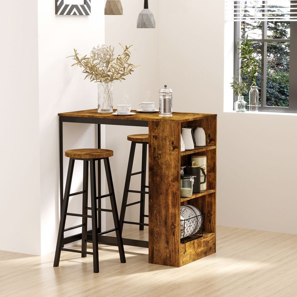 3 Pieces Homcom Bar Table Set Height Table 2 Stools w/ Storage Shelf, Footrest - Dining Set from HOMCOM