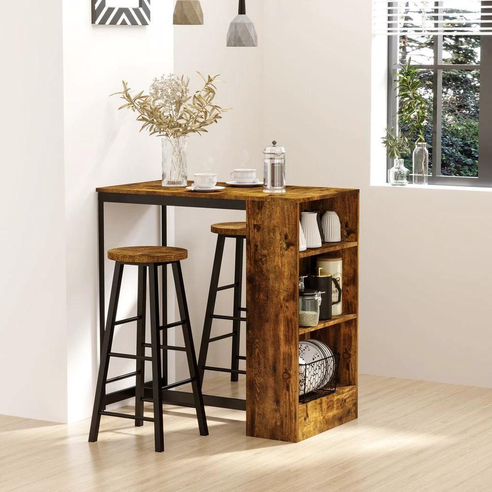 HOMCOM 3 Pieces Homcom Bar Table Set Height Table 2 Stools w/ Storage Shelf, Footrest - Uncategorized Dining Set