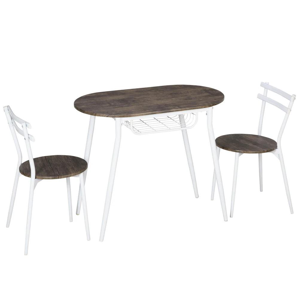 HOMCOM 3pc Homcom Dining Table and Chairs Set, Oval Kitchen Table with 2 Chairs, Natural - Uncategorized Dining Set