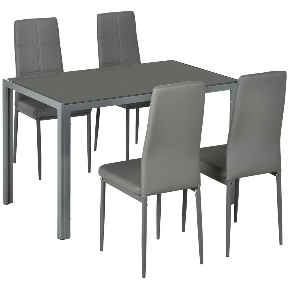 5 Piece Homcom Dining Set Table and 4 Chairs Set for 4 Persons Kitchen Glasstop - Dining Set from HOMCOM