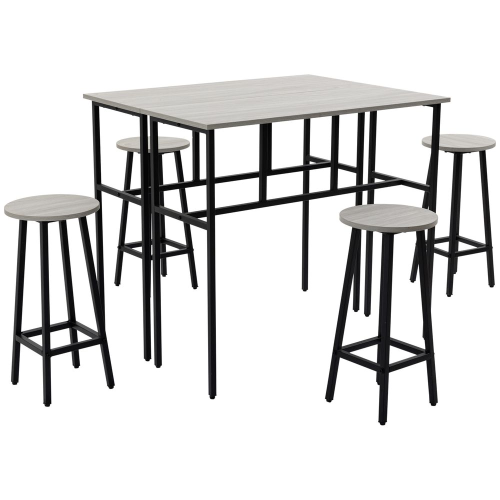 6-Piece Bar Table Set, 2 Breakfast Tables with 4 Stools,Grey - Dining Set from HOMCOM