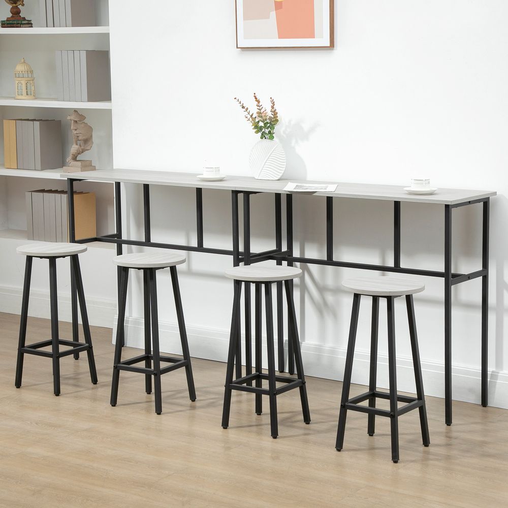 6-Piece Bar Table Set, 2 Breakfast Tables with 4 Stools,Grey - Dining Set from HOMCOM