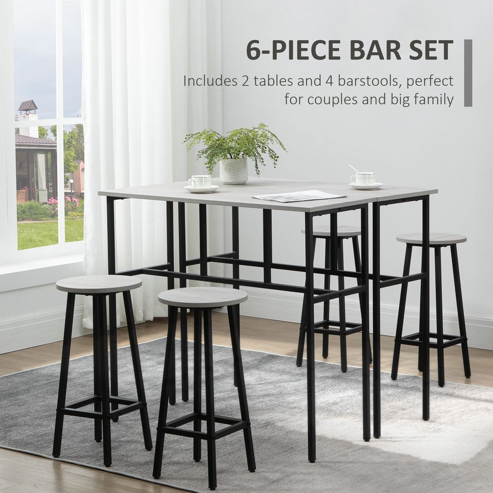 6-Piece Bar Table Set, 2 Breakfast Tables with 4 Stools,Grey - Dining Set from HOMCOM