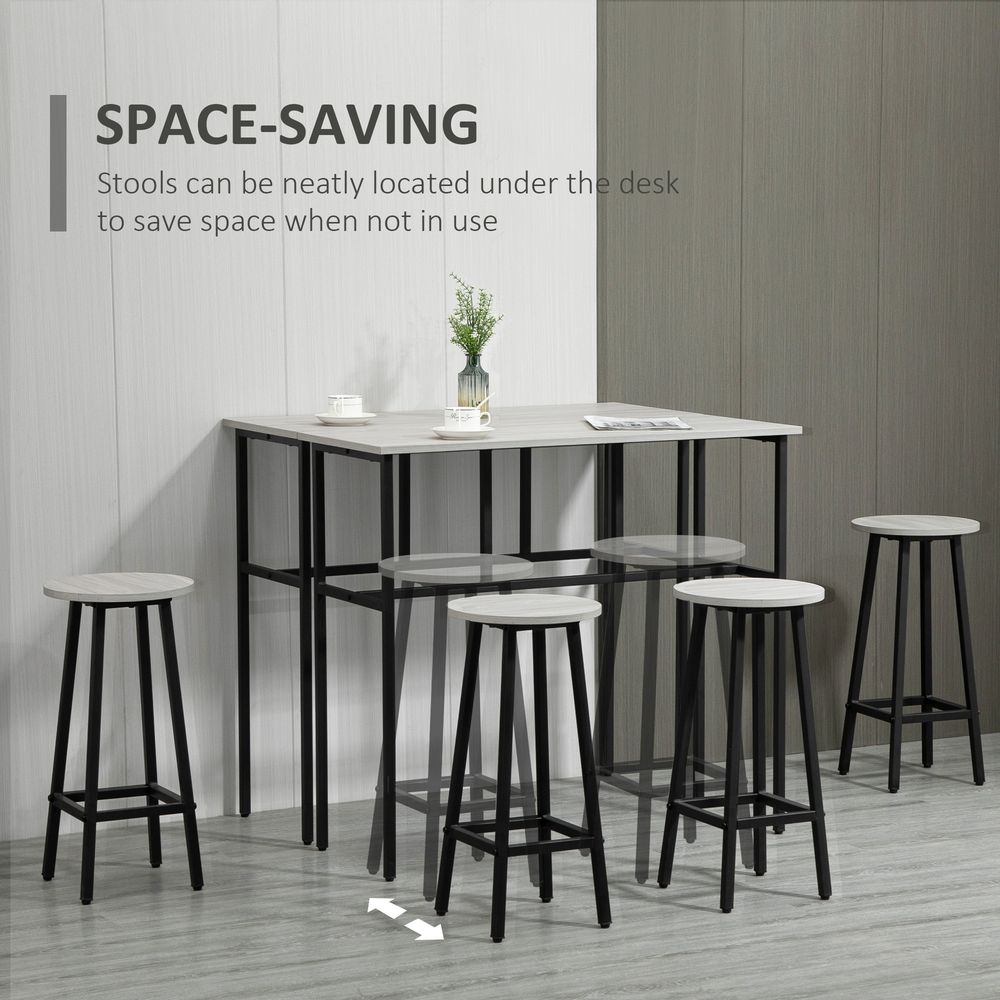 6-Piece Bar Table Set, 2 Breakfast Tables with 4 Stools,Grey - Dining Set from HOMCOM
