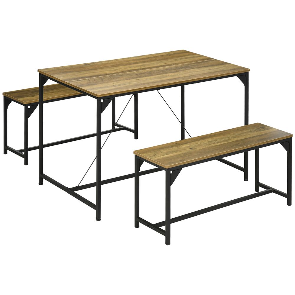 Dining Table and Bench Set for 4, Modern Kitchen Table & 2 Benches - Dining Set from HOMCOM