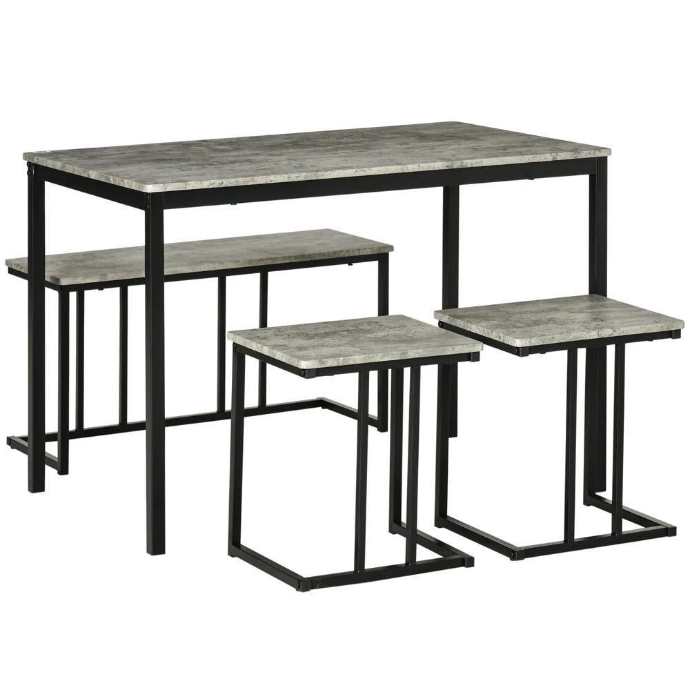 Dining Table and Chairs Set for 4 People, Concrete Effect Grey by HOMCOM