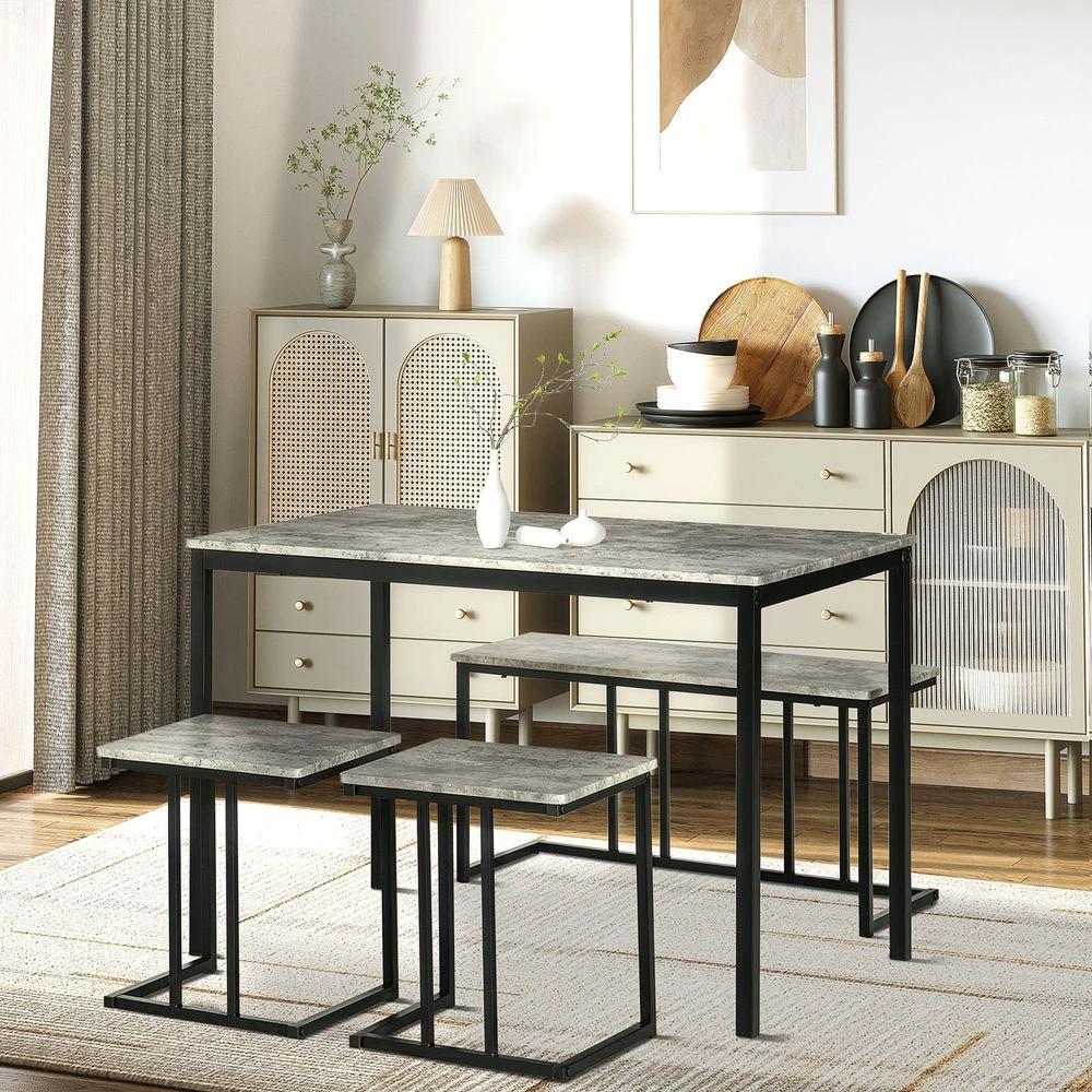Dining Table and Chairs Set for 4 People, Concrete Effect Grey by HOMCOM