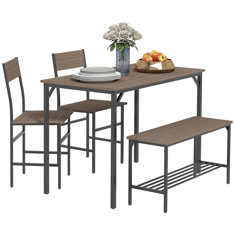 Dining Table and Chairs Set of 4 with 2 Chairs Bench for Kitchen Grey - Dining Set from HOMCOM