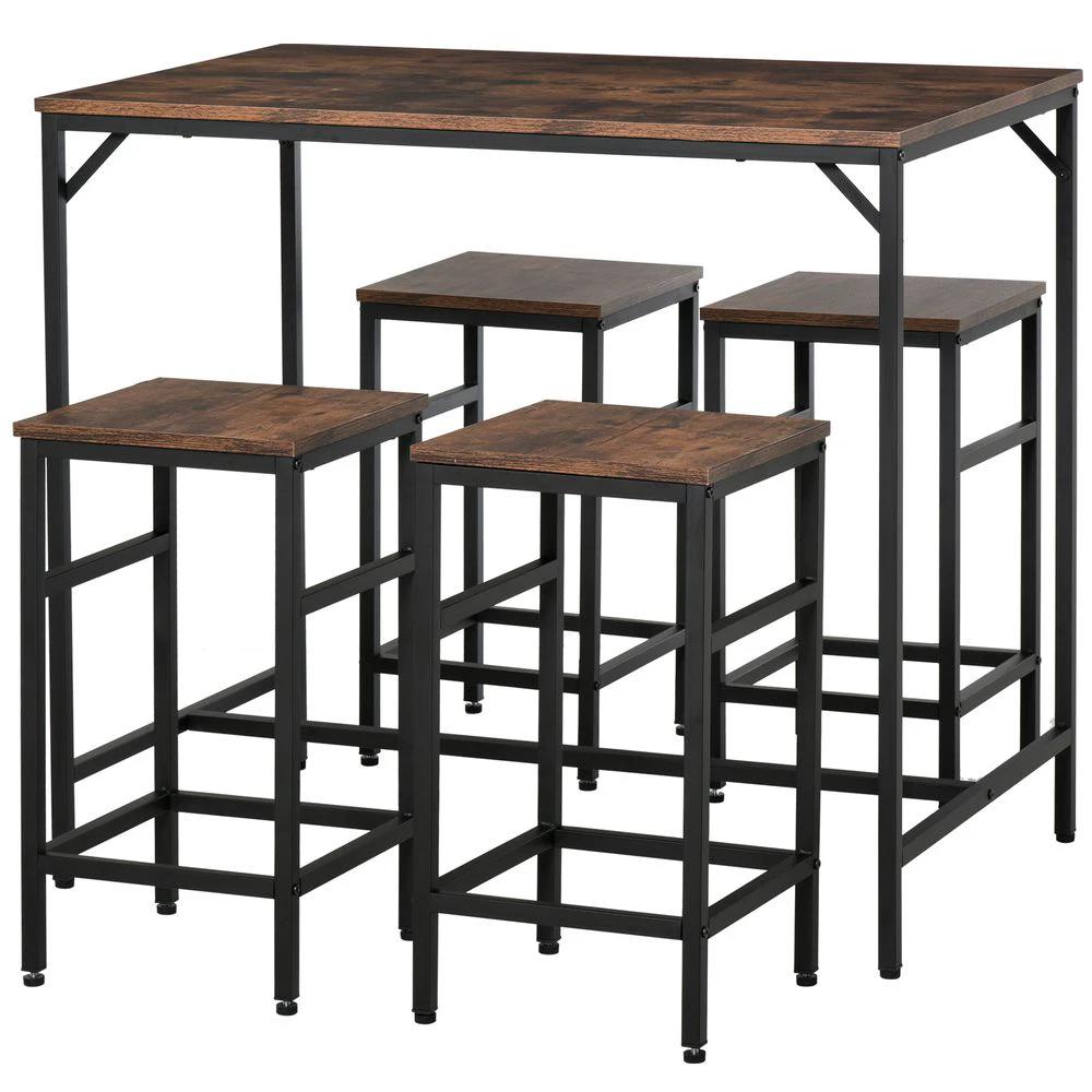 HOMCOM MDF Industrial 5-Piece Dining Set Dining Table with 4 Stools Black/Brown - Uncategorized Dining Set