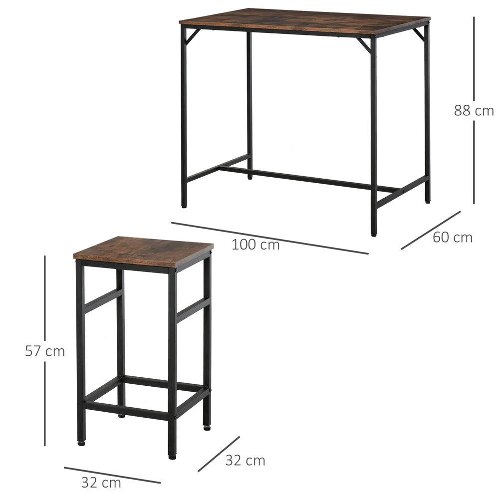 HOMCOM MDF Industrial 5-Piece Dining Set Dining Table with 4 Stools Black/Brown - Uncategorized Dining Set