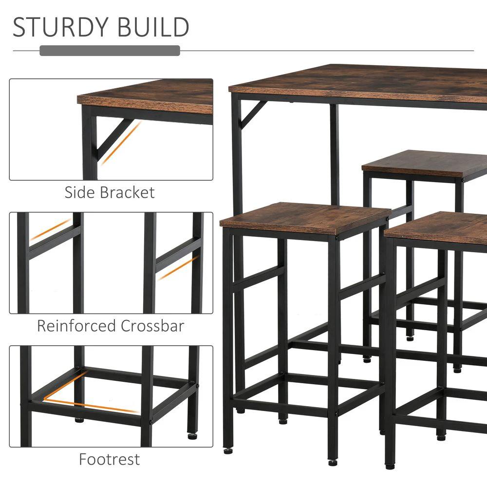 HOMCOM MDF Industrial 5-Piece Dining Set Dining Table with 4 Stools Black/Brown - Uncategorized Dining Set