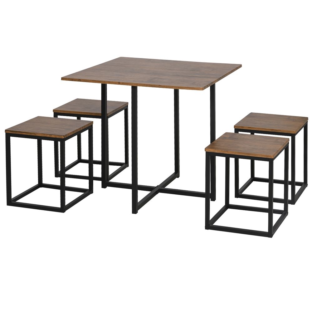 MDF Topped Steel 5-Piece Dining Set Dining Table with 4 Stools Black/Brown - Dining Set from HOMCOM