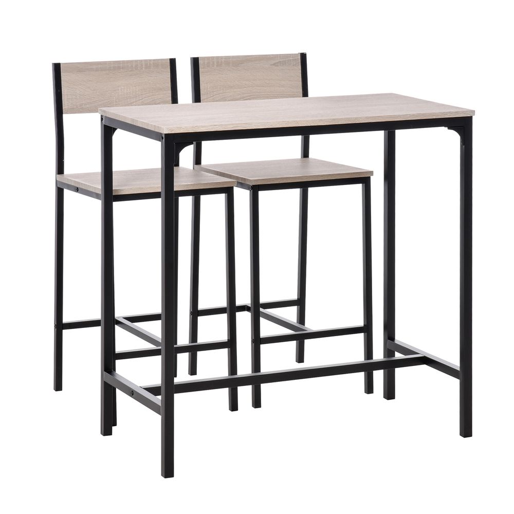 Metal Frame MDF Top Table & Bar Stool Set Black - Dining Set from HOMCOM