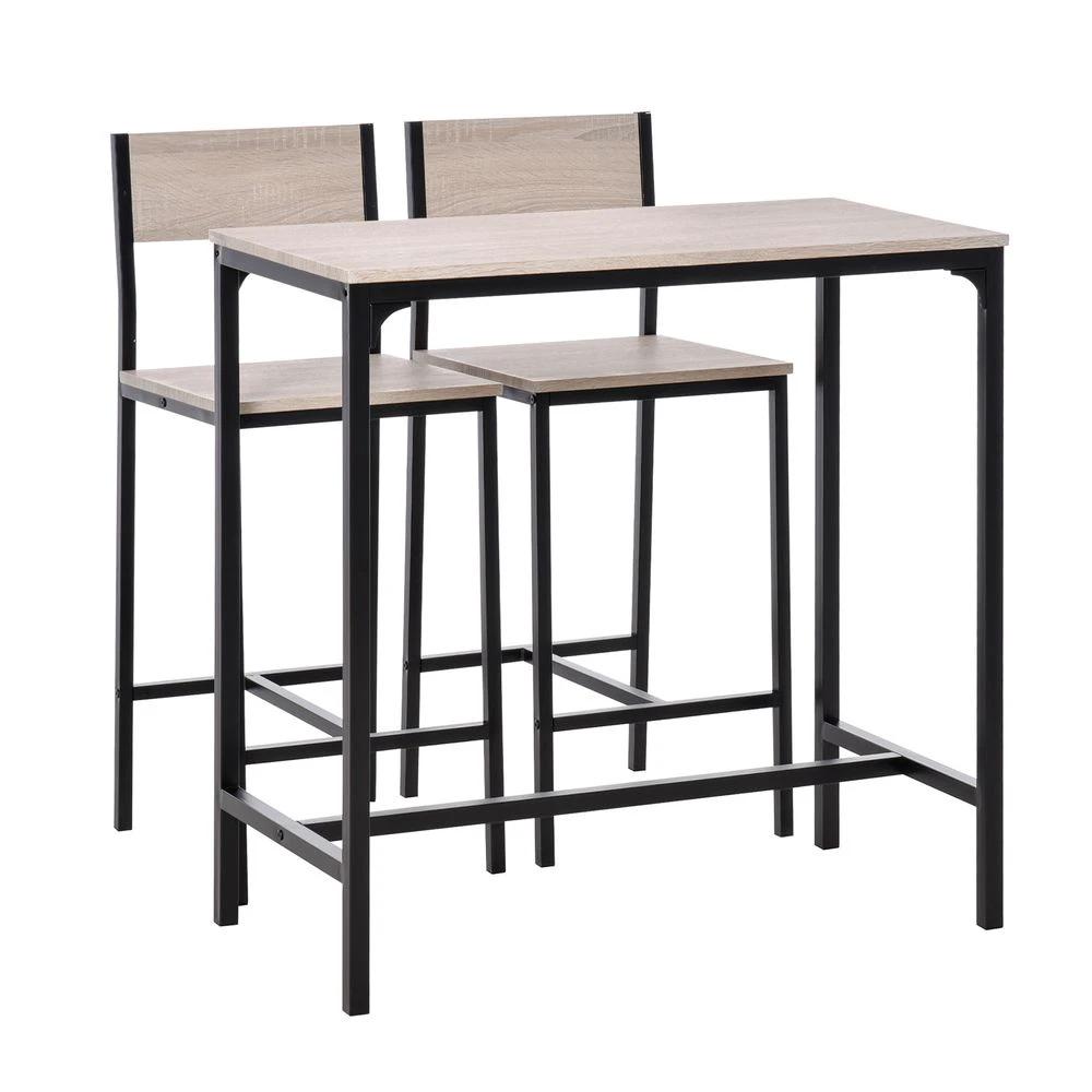 HOMCOM Metal Frame MDF Top Table & Bar Stool Set Black - Uncategorized Dining Set