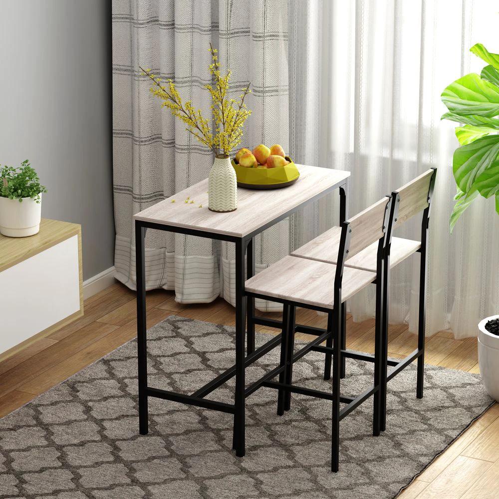HOMCOM Metal Frame MDF Top Table & Bar Stool Set Black - Uncategorized Dining Set
