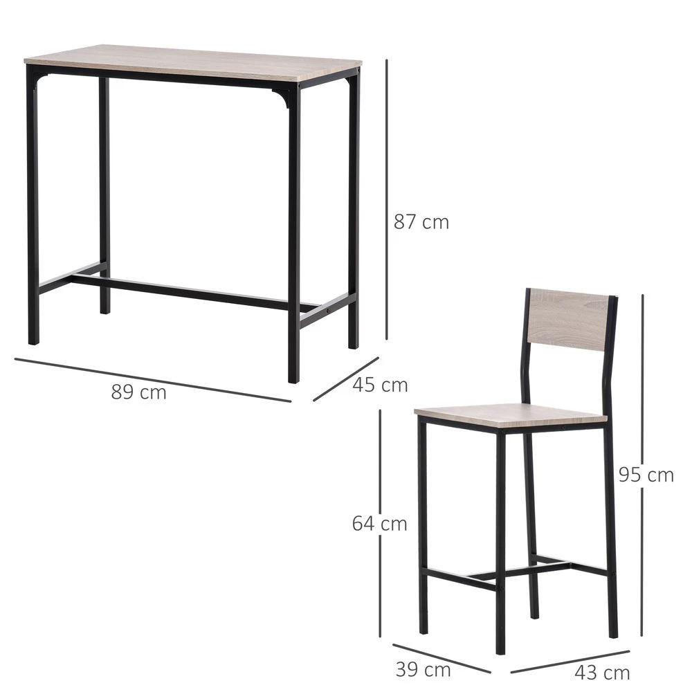 HOMCOM Metal Frame MDF Top Table & Bar Stool Set Black - Uncategorized Dining Set