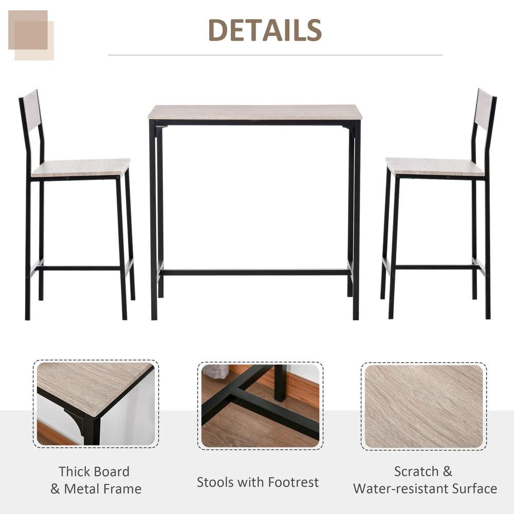 HOMCOM Metal Frame MDF Top Table & Bar Stool Set Black - Uncategorized Dining Set