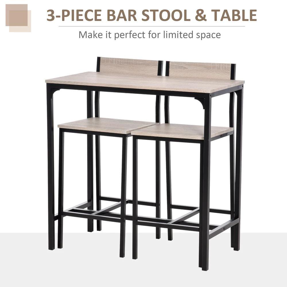 HOMCOM Metal Frame MDF Top Table & Bar Stool Set Black - Uncategorized Dining Set