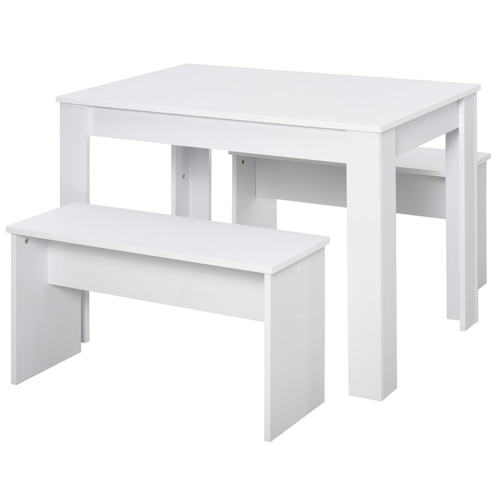 Particle Board 3-Piece Dining Set Dining Table with Benches White - Dining Set from HOMCOM