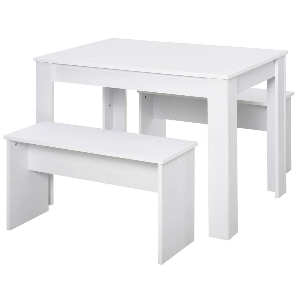 Particle Board 3-Piece Dining Set Dining Table with Benches White by HOMCOM