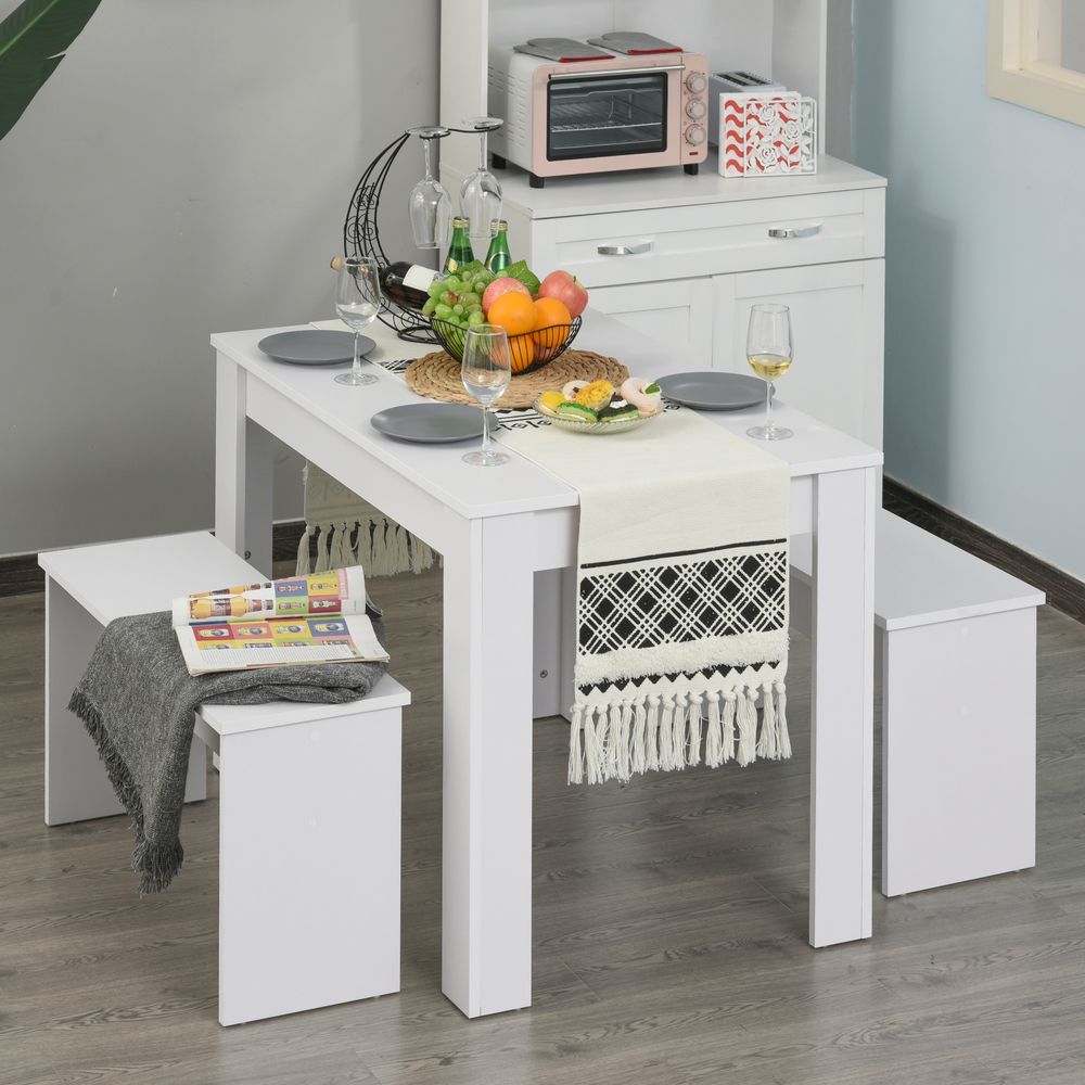 Particle Board 3-Piece Dining Set Dining Table with Benches White - Dining Set from HOMCOM