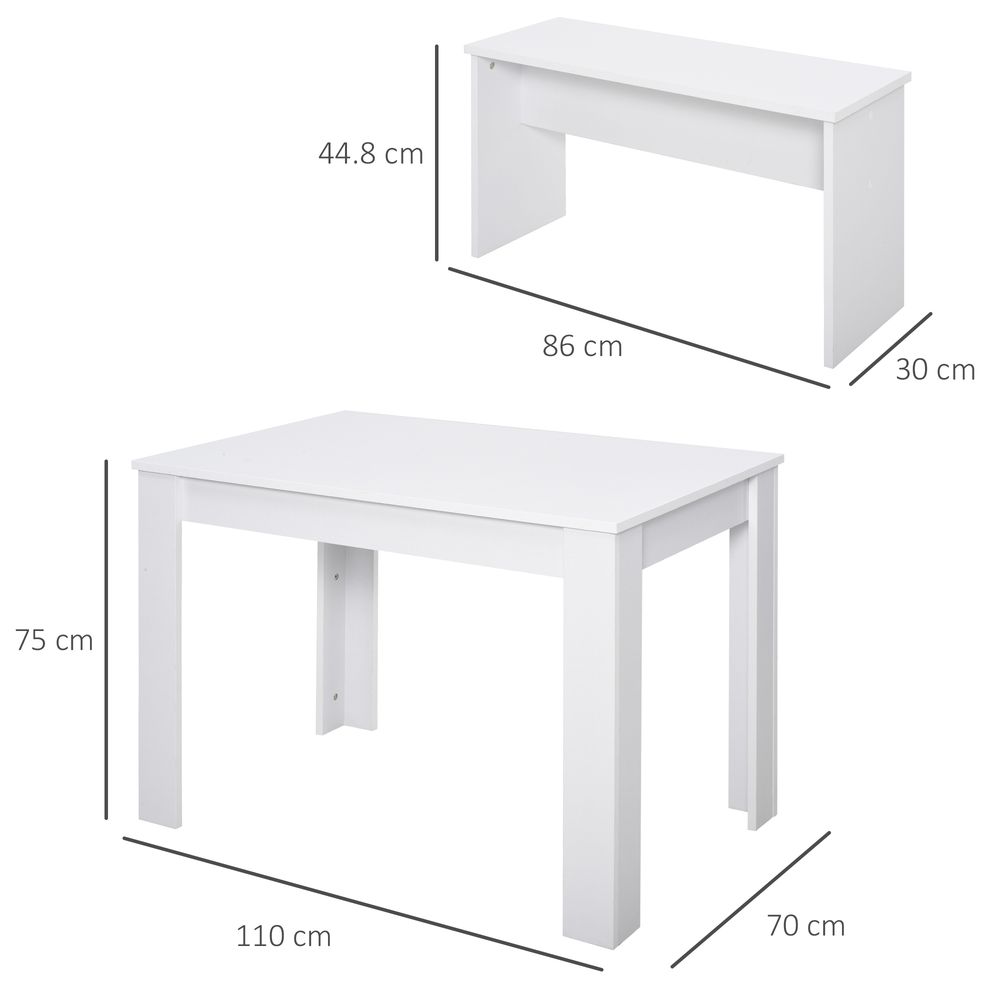 Particle Board 3-Piece Dining Set Dining Table with Benches White - Dining Set from HOMCOM