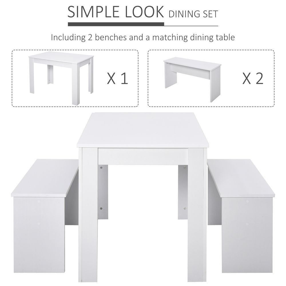 Particle Board 3-Piece Dining Set Dining Table with Benches White - Dining Set from HOMCOM