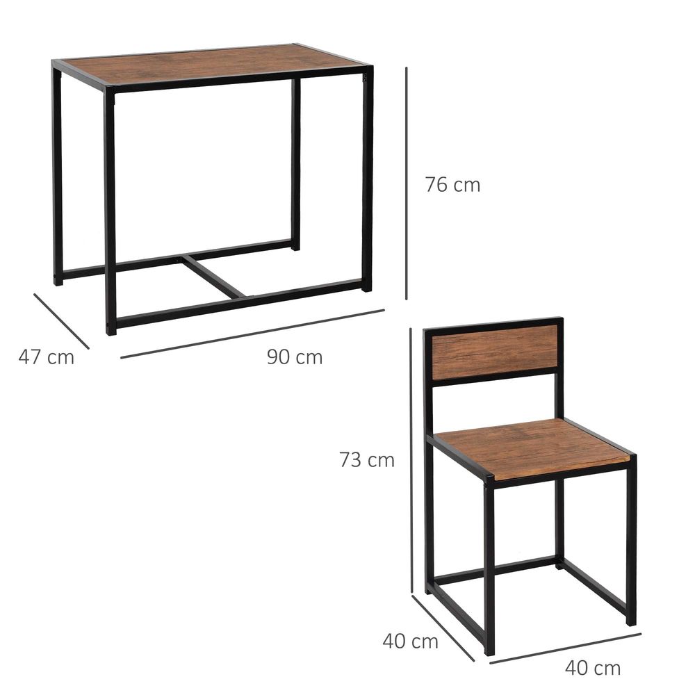 Steel Frame MDF 2-Seater Bar Stool and Table Set Wood Tone - Dining Set from HOMCOM